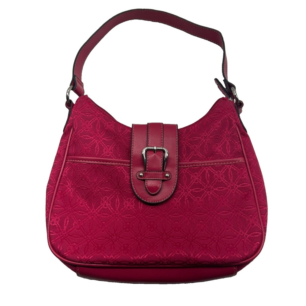 Croft & Barrow Pink Embroidered Hobo Shoulder Handbag Buckle Fabric Purse
